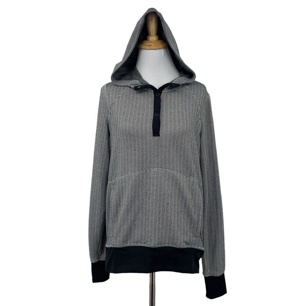 Zella Sweater Womens S Small Black White Herringbone Quarter Button Hoodie